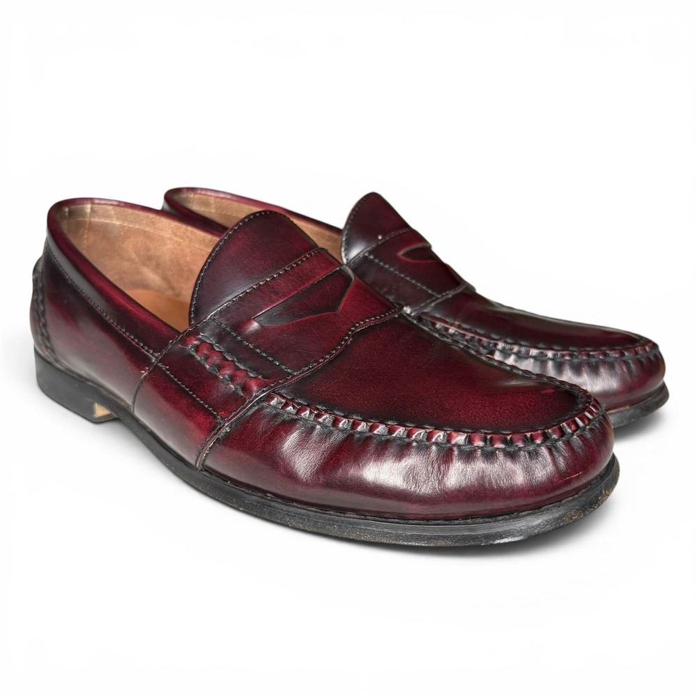 GH Bass Weejuns 9.5 Oxblood Burnished Leather Penny Loafers Dress Shoes Moc Toe